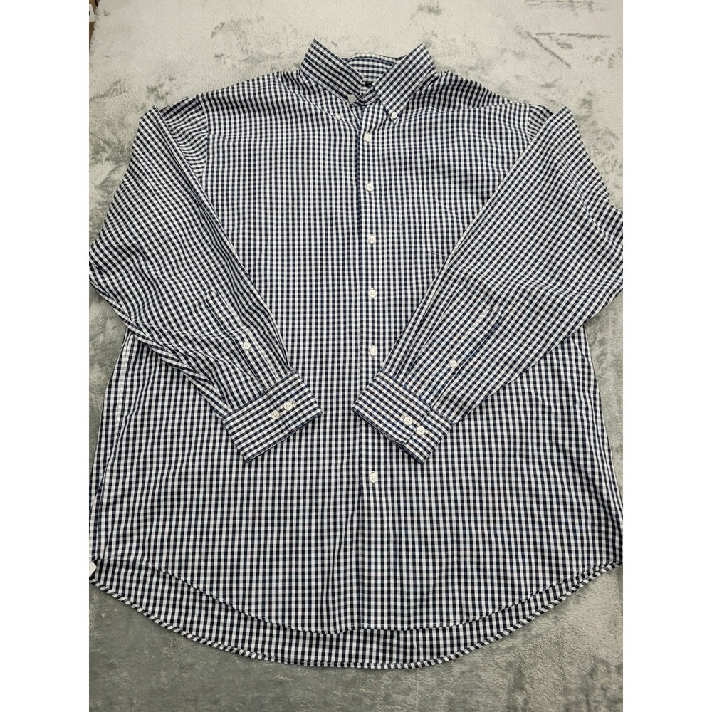 Kenneth Cole Reaction Shirt Mens XXL Navy White Gingham Non-Iron Cotton
